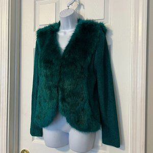 Lisa Internationl Green Sweater w/ Faux Fur Trim